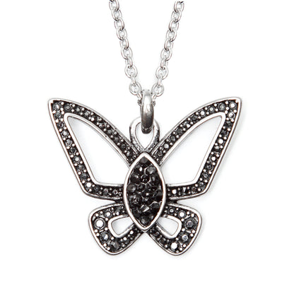 Black Butterfly Necklace With Crystal Accent Pendant