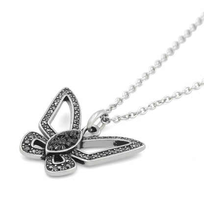 Black Butterfly Necklace With Crystal Accent Pendant