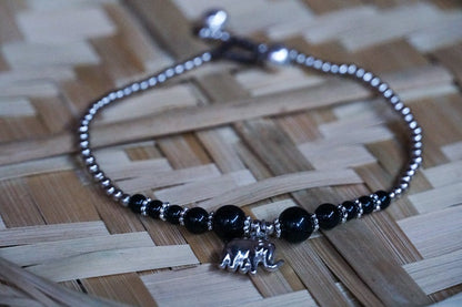 Black Elephant Silver Beaded Boho Charm Anklet For Women