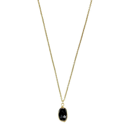 Black Quartz Pendant Necklace - Polished Crystal Brass Wire Minimal Layering