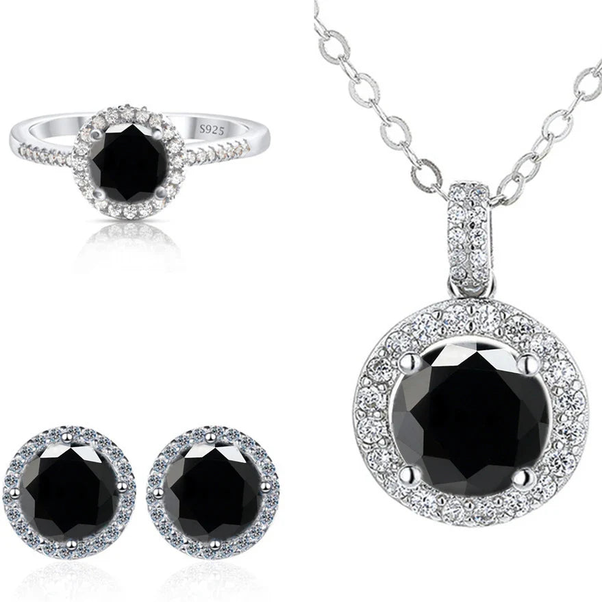 6.5mm Moissanite 925 Sterling Silver Bridal Jewelry Set Ring Earring Pendant