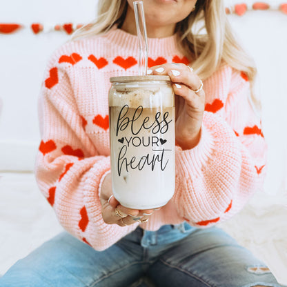 Bless Your Heart 20oz Glass Tumbler With Bamboo Lid - Sassy Coffee Cup