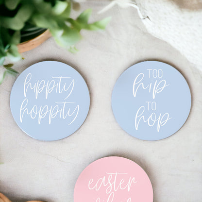 Easter Spring Ceramic Coasters 4in Set Cute Floral Bunny Drink Table Coasters