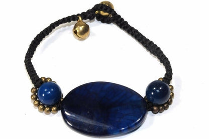Blue Agate Bracelet Handmade Boho Adjustable Macrame