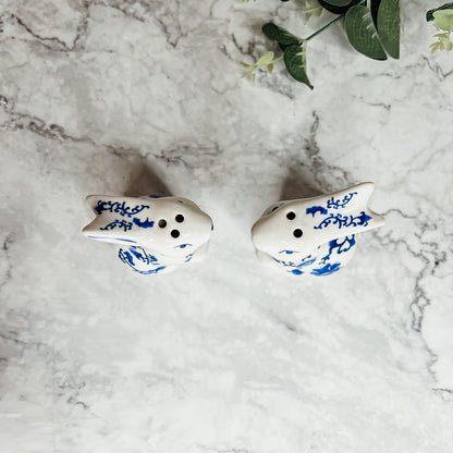 Blue Bunny Porcelain Salt and Pepper Shakers Hand-Painted Easter Spring Decor