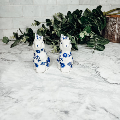 Blue Bunny Porcelain Salt and Pepper Shakers Hand-Painted Easter Spring Decor