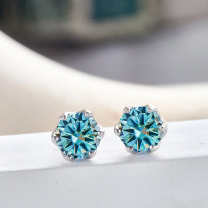 Pink Royal Blue Moissanite Stud Earrings S925 Sterling Silver 0.5 1 2 Ct Bride
