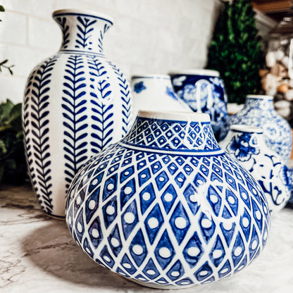 Blue Porcelain Plant Vases Set, Modern Indoor Decorative Planters For Home