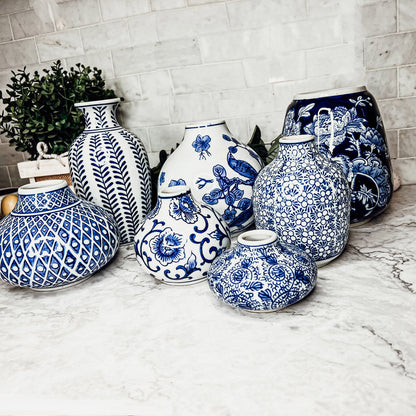 Blue Porcelain Plant Vases Set, Modern Indoor Decorative Planters For Home