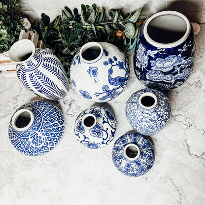 Blue Porcelain Plant Vases Set, Modern Indoor Decorative Planters For Home