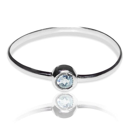 Blue Topaz Sterling Silver Bezel Ring Minimalist Promise