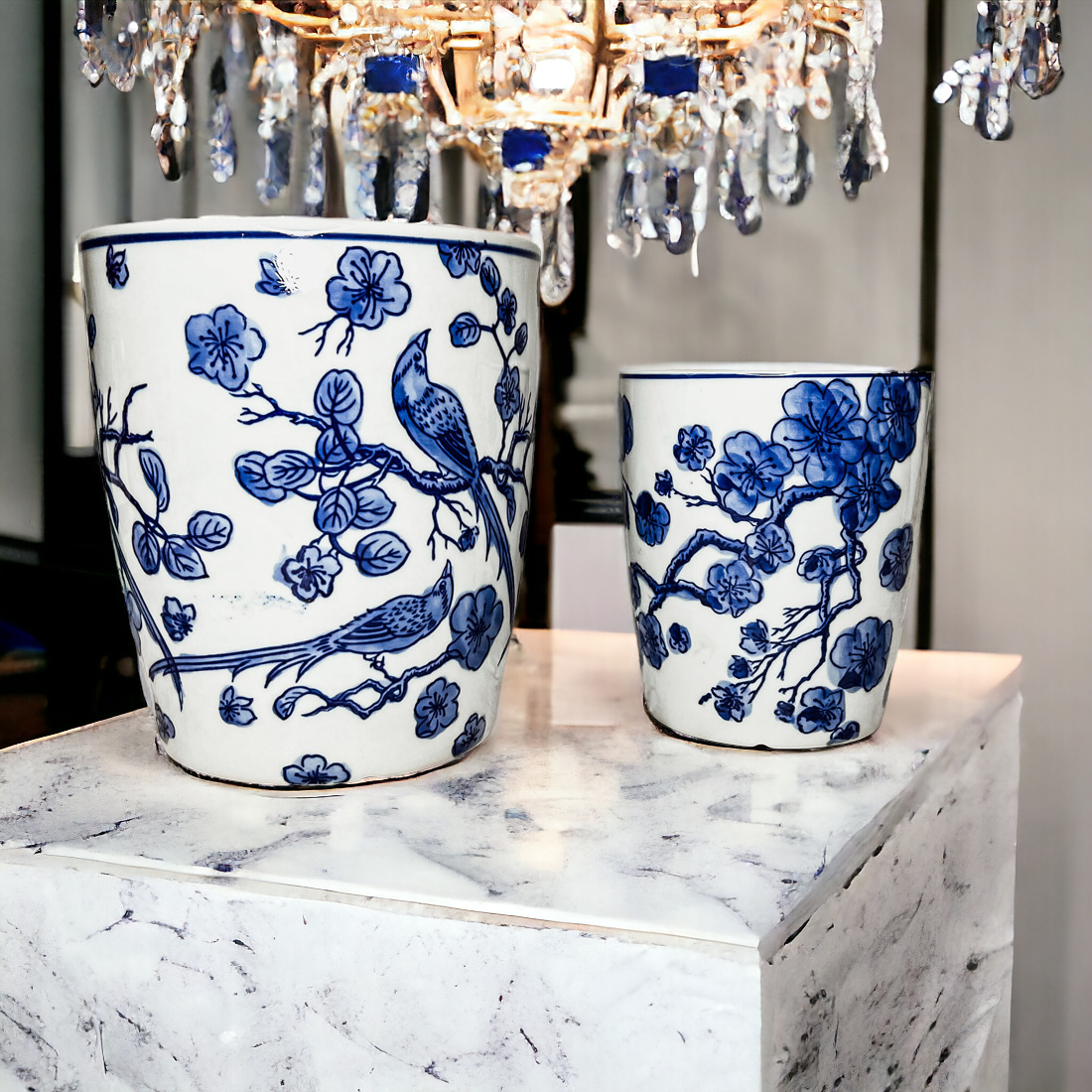 Blue White Chinoiserie Ceramic Vase Planter for Indoor Plants Decorative
