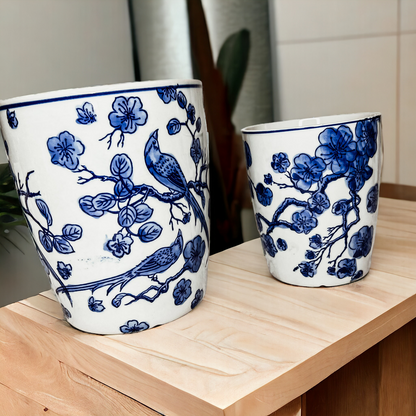 Blue White Chinoiserie Ceramic Vase Planter for Indoor Plants Decorative