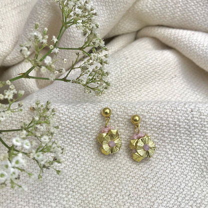 Boho Cotton Thread Flower Earrings Zinc Alloy Dainty 2.5cm Handmade