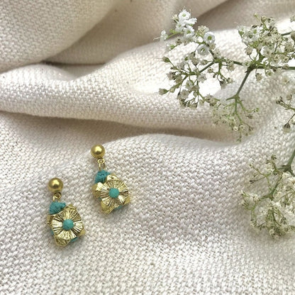 Boho Cotton Thread Flower Earrings Zinc Alloy Dainty 2.5cm Handmade