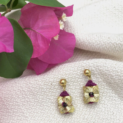 Boho Cotton Thread Flower Earrings Zinc Alloy Dainty 2.5cm Handmade