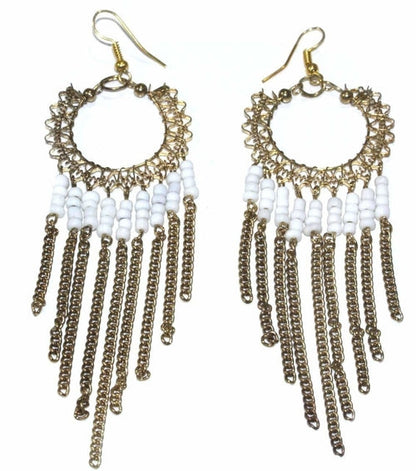 Boho Gold Filigree Jaali Hoop Earrings With Black Beads