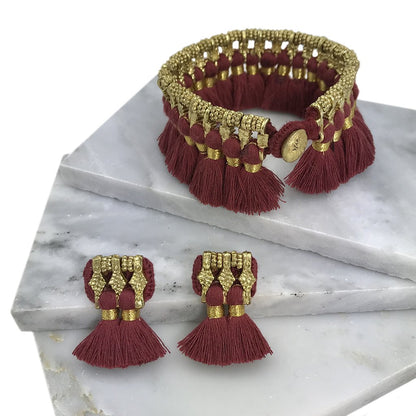Jhumka Tassel Earrings Boho Handmade Cotton Tassels Zinc Alloy 4 Colors