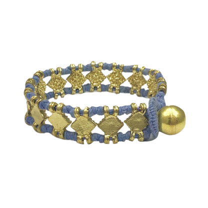 Boho Handwoven Diamond Motif Bracelet Cotton Thread Zinc Alloy Adjustable