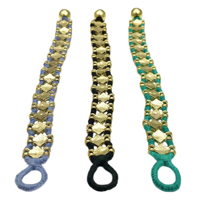 Boho Handwoven Diamond Motif Bracelet Cotton Thread Zinc Alloy Adjustable