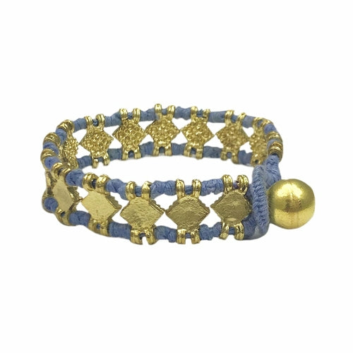 Boho Handwoven Diamond Motif Bracelet Cotton Thread Zinc Alloy Adjustable