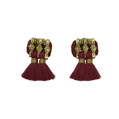 Jhumka Tassel Earrings Boho Handmade Cotton Tassels Zinc Alloy 4 Colors