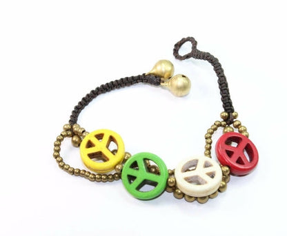 Boho Peace Symbol Bracelet Turquoise Bead Macrame Womens