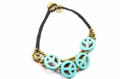 Boho Peace Symbol Bracelet Turquoise Bead Macrame Womens