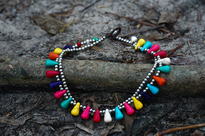 Boho Teardrop Bead Silver Anklet Adjustable Beach Party