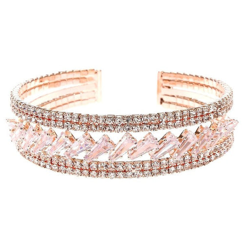 Bold Baguette CZ Spring Bracelet Rose Gold Sparkle Cuff