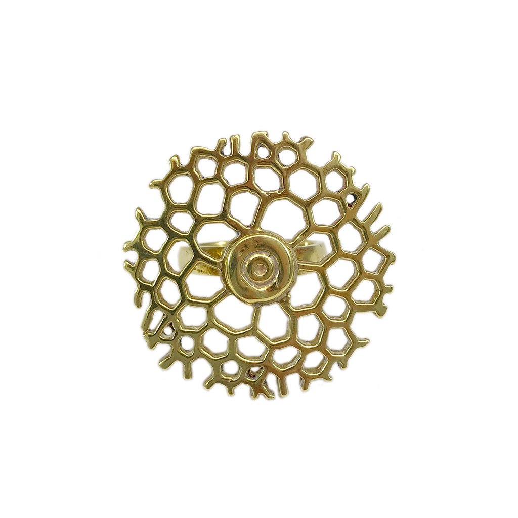 Bombshell Honeycomb Ring Recycled Brass Bullet Casing Handcast Cambodia