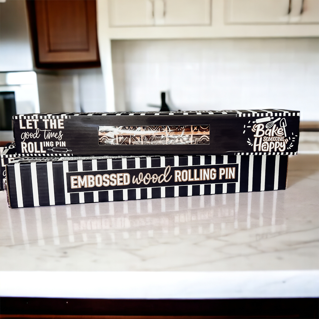Boxed Rolling Pin Set - 5 Patterned Baking Pins, Kids Friendly, Wooden