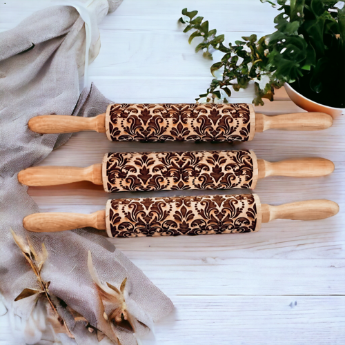 Boxed Rolling Pin Set - 5 Patterned Baking Pins, Kids Friendly, Wooden