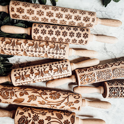 Boxed Rolling Pin Set - 5 Patterned Baking Pins, Kids Friendly, Wooden