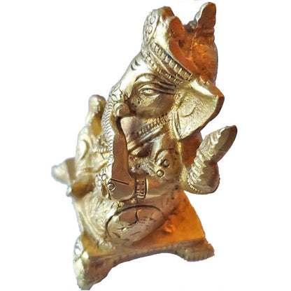 Brass Ganesh Idol Small Home Decor Hindu Blessing Statue