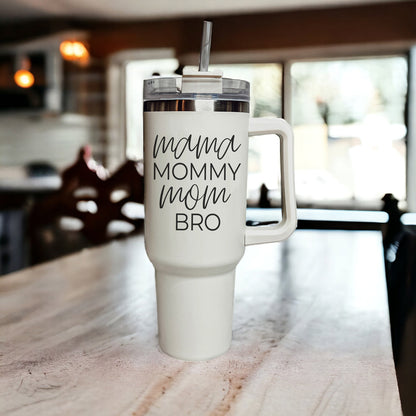 40oz Insulated Travel Mug With Handle Lid Straw - Mommy Bro Stainless Tumbler
