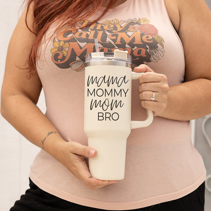 40oz Insulated Travel Mug With Handle Lid Straw - Mommy Bro Stainless Tumbler