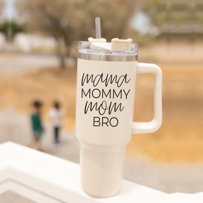 40oz Insulated Travel Mug With Handle Lid Straw - Mommy Bro Stainless Tumbler