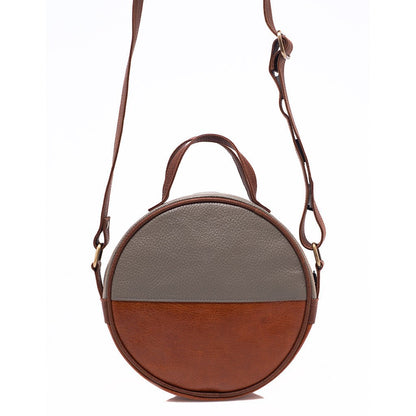 Brown Eco Leather Moon Bag Crossbody Clutch Retro Gray Accent Handwoven Lined