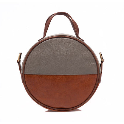 Brown Eco Leather Moon Bag Crossbody Clutch Retro Gray Accent Handwoven Lined