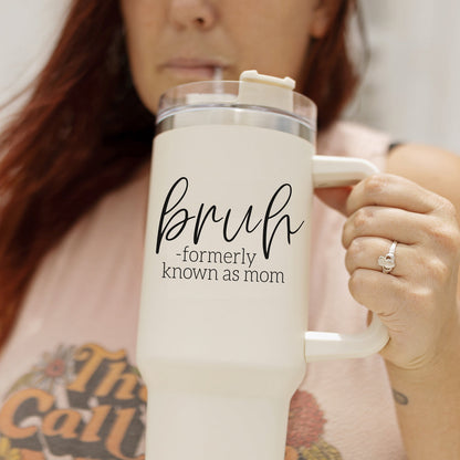 Bruh Mom 40oz Tumbler With Handle Lid Straw Insulated Travel Cup BPA Free