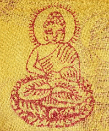 Yellow Om Ganesha Print Scarf Lightweight Spiritual Wrap