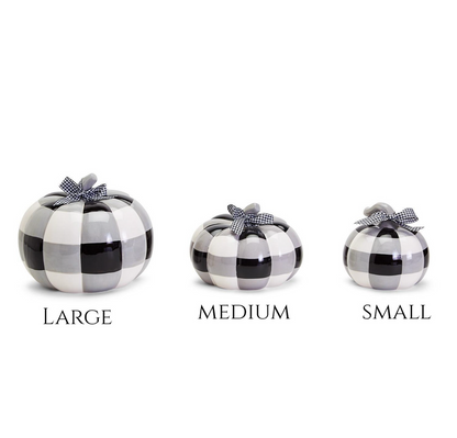 Buffalo Check Pumpkin Hand-Painted Black White Gingham Fall Halloween Decor
