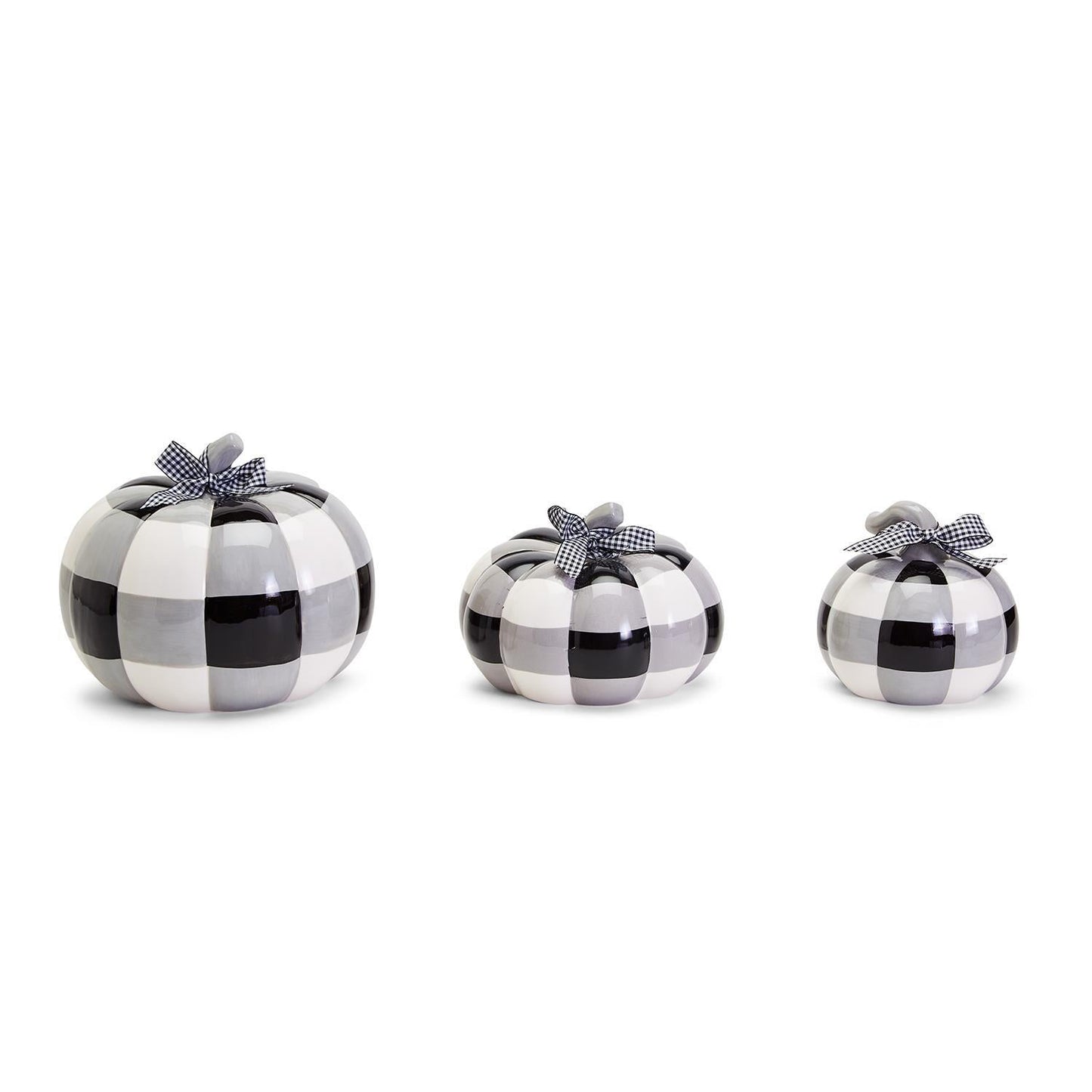 Buffalo Check Pumpkin Hand-Painted Black White Gingham Fall Halloween Decor