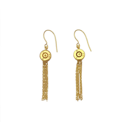 Bullet Tassel Earrings Recycled Brass Gold Plated Chains 2.25in Handmade