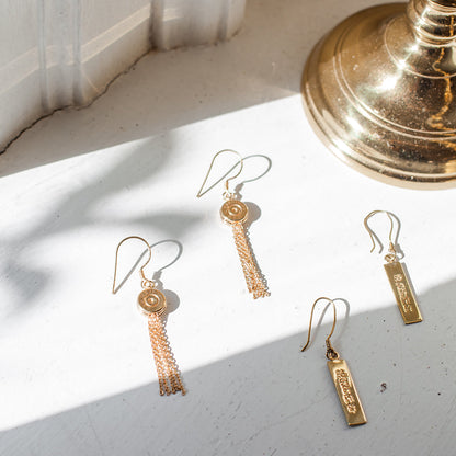 Bullet Tassel Earrings Recycled Brass Gold Plated Chains 2.25in Handmade