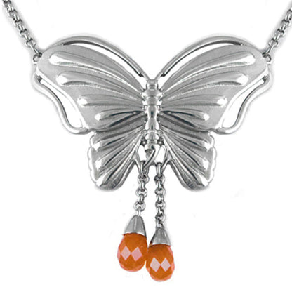 Butterfly Agate Pendant Necklace With Orange Teardrop