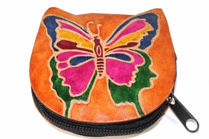 Butterfly Coin Purse Leather Small Zippered Change Bag