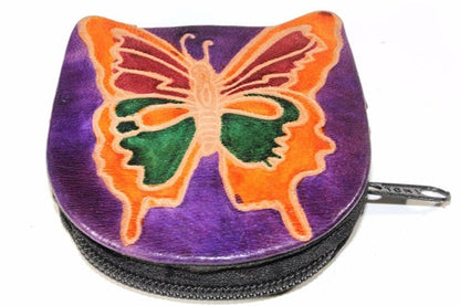 Butterfly Coin Purse Leather Small Zippered Change Bag