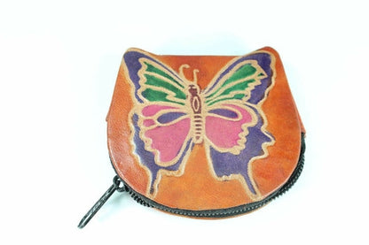 Butterfly Coin Purse Leather Small Zippered Change Bag
